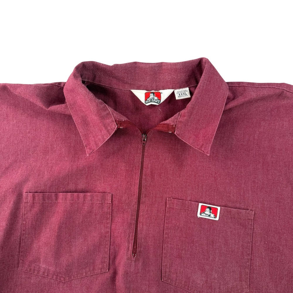 Vintage Ben Davis Half Zip Work Shirt Mens 3XL Burgundy Made in USA Logo